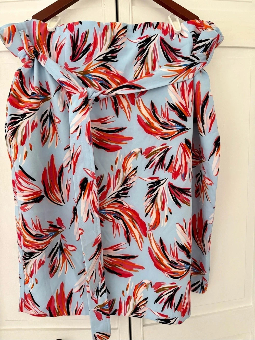 Lane Bryant Floral Print High-Waisted Pencil Skirt with Tie Belt Blue & Red 26